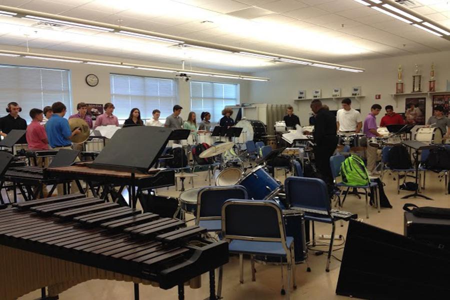 Drum Line rehearses for Homecoming. 