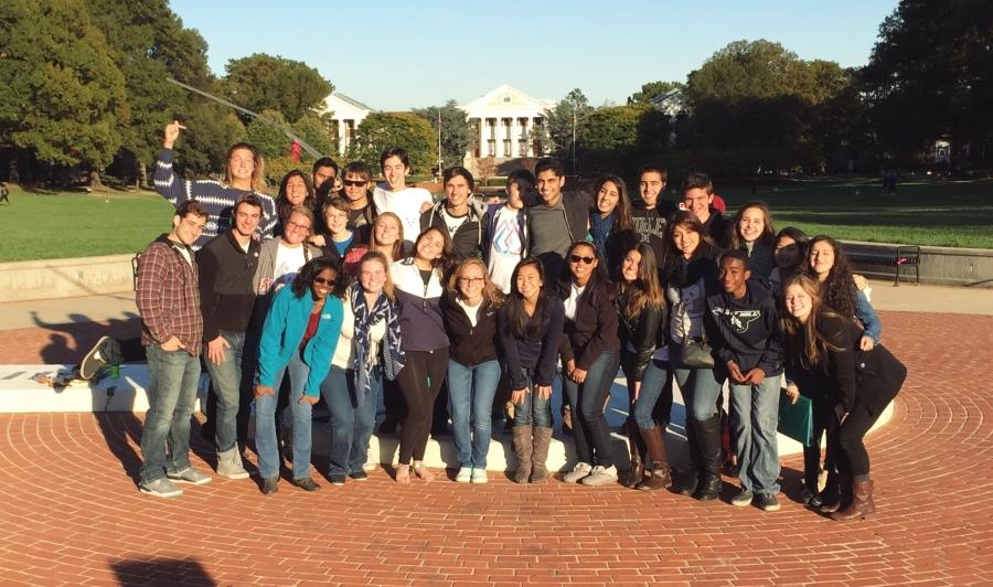 Flint Hill a capella group poses at University of Maryland, College Park. 