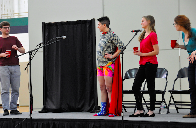 Onstage, an actor from Speak About It "saves the day" as an active bystander.