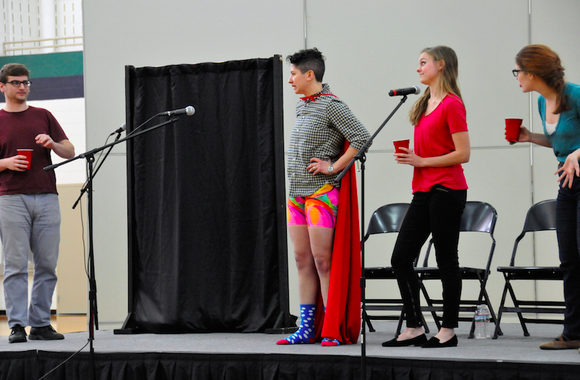 Onstage, an actor from Speak About It saves the day as an active bystander.