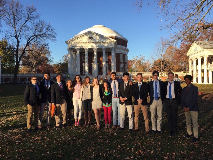 Members of Flint Hill Model United Nations Club pose for a photo at the University of Virginia.