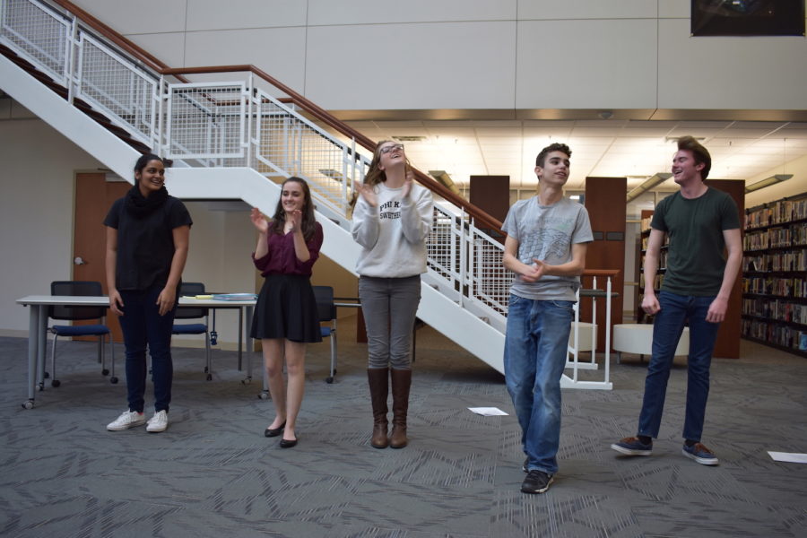 Freshman+Jansi+Patel%2C+sophomore+Hannah+Yasmin+Khan%2C+Kramer%2C+sophomore+Sebastian+Van+Der+Weide%2C+and+freshman+Calvin+Lucido+revel+in+the+applause.+