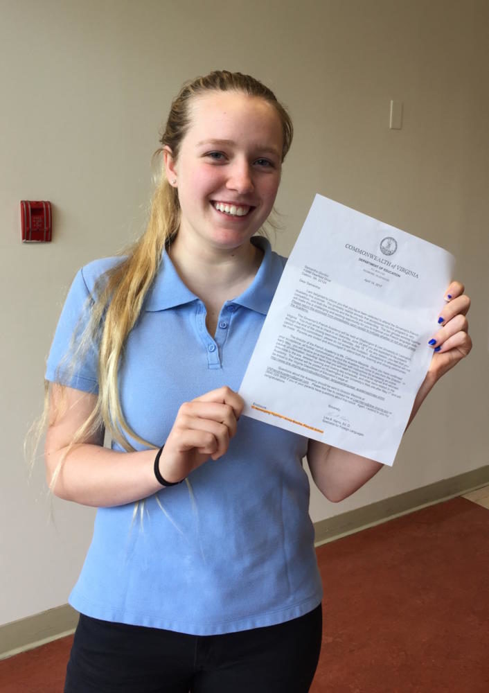 Samantha Giuntini is accepted to Governors School! 