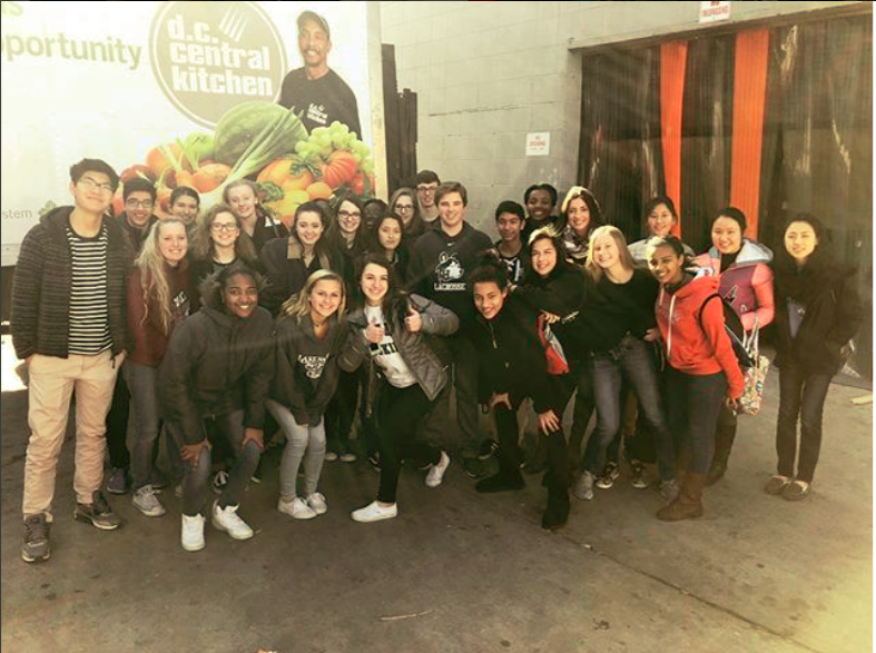 Students from Flint Hill who volunteered at DC Central Kitchen take a picture to remember all their hard work from the day.