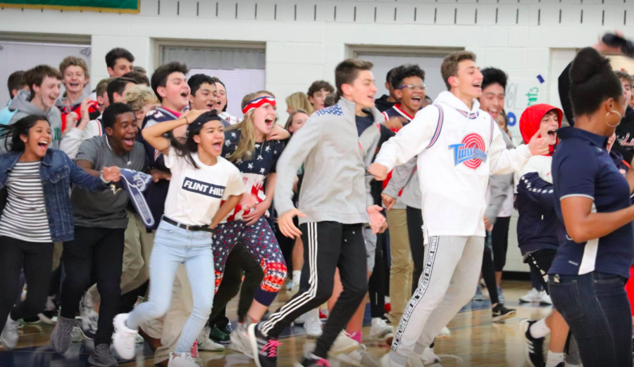 Students demonstrate school spirit in the gym