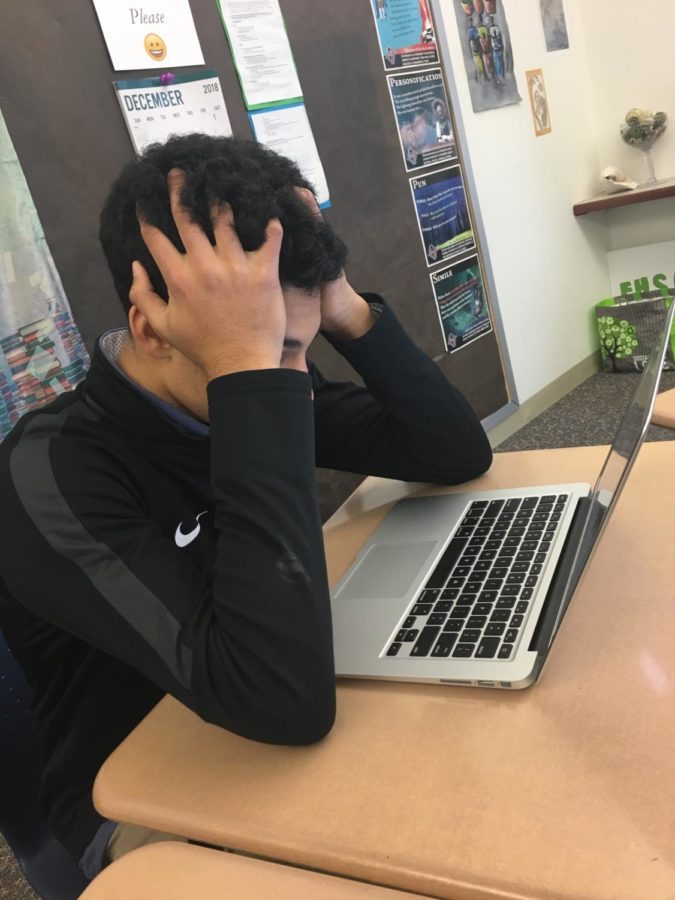 Sophomore+Avi+Lamba+holds+his+head+as+he+stresses+over+exams