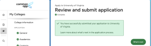 Submitting an application to the University of Virginia via the Common App.