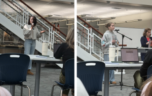 Stella Obeng '28 (L) and Beatrice Huber '28 (R) compete in Poetry Out Loud.