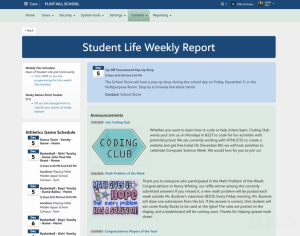 Sample screenshot of the new Student Life Weekly to be rolled out in the second semester.